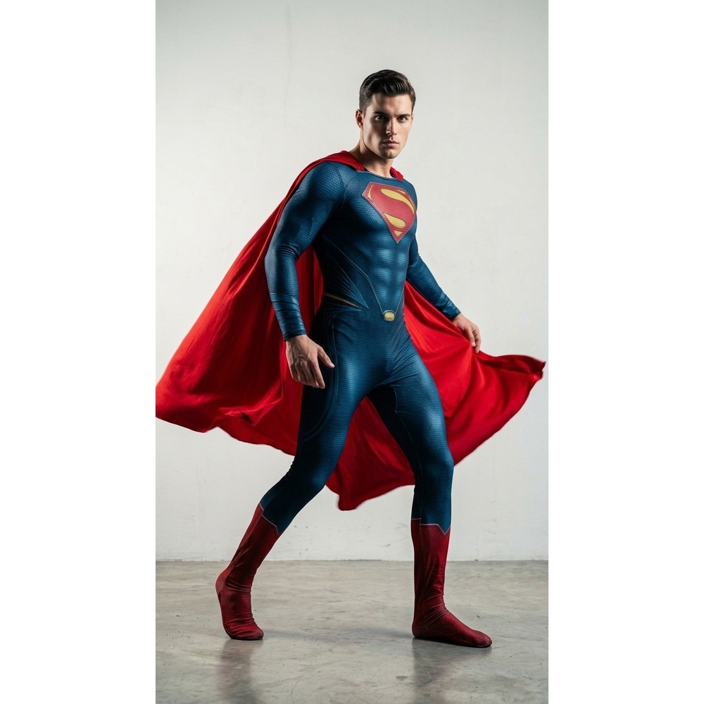 Superman Man of Steel Cosplay Costume Jumpsuit with Cape Mens Blue Red